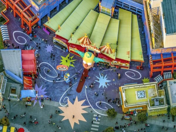 Aerial view of Disneyland and Universal Studios in Los Angeles