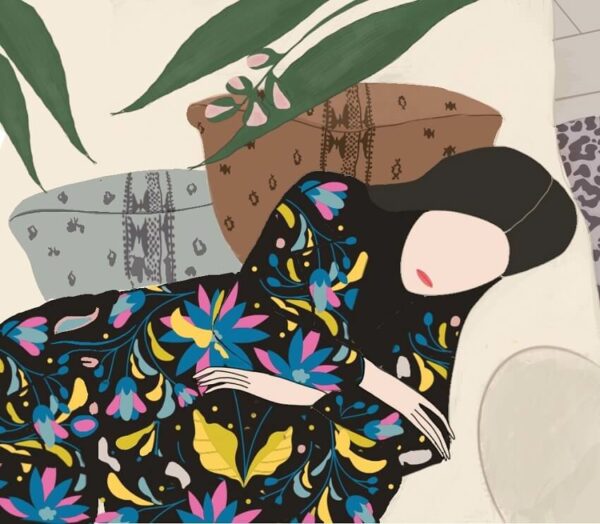 Singular illustration of a woman, highlighting elegance and style