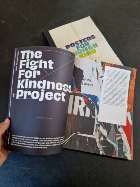 An image providing a glimpse inside the 'Fight for Kindness' project book.