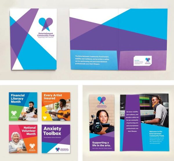 A visual feast of Collateral Materials crafted for the Entertainment Community Fund's rebranding initiative