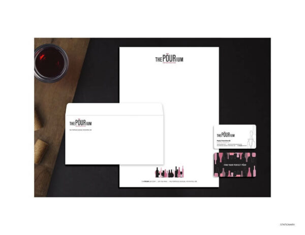 The Pourium Rebranding - Stationery: Branding on envelopes, sheets, business cards, and more.