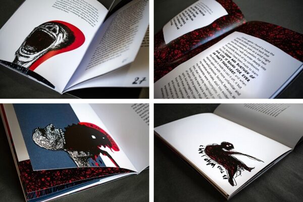Compilation of four different pages from the Jekyll & Hyde publication showcasing diverse design elements.