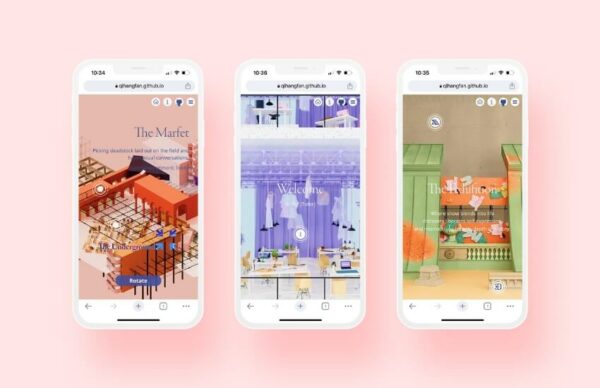 A user navigating the Four Typologies website, illustrating seamless 3D exploration on a moble device.