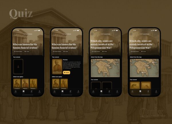 Historiq quiz module with map-based and timeline puzzles