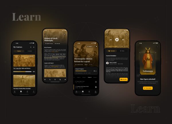 Illustrated historical figure cards from Historiq learning app