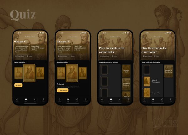 Visual timeline and historical map puzzle in Historiq app