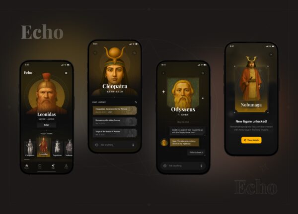 Historiq Echo module AI chat with illustrated historical figure