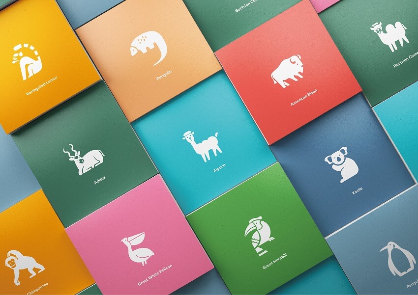 Creative presentation featuring animal icons designed by Wei Tang Feng for the Taipei Zoo Signage System.