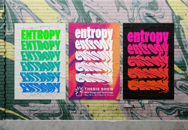 Three diverse typography-led posters showcasing the dynamic creativity of Shristi Singh's project, 