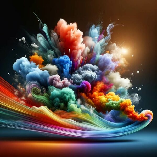 Colorful smoke intertwining in a dynamic and artistic manner, symbolizing the creative process and success for creative designers