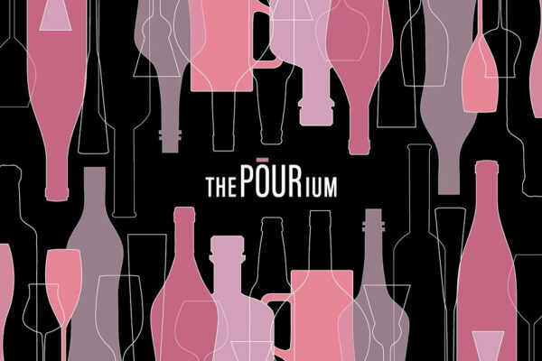 The Pourium Rebranding - Redesigned product bottle on a black background with central logo
