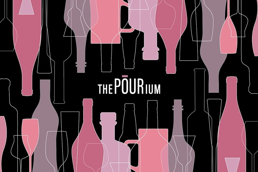 The Pourium Rebranding - Redesigned product bottle on a black background with central logo