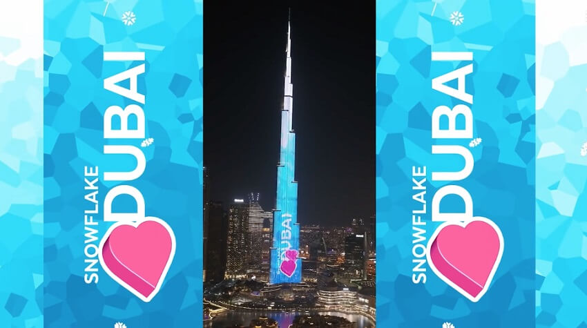 Snowflake Campaign Projection on Burj Khalifa - Exemplifying stunning Communication Design in action.