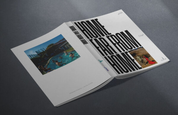 Front and back covers of Home Far From Home on a gray background