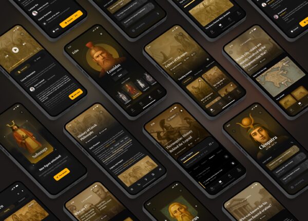 Historiq gamified learning app interface with interactive history modules